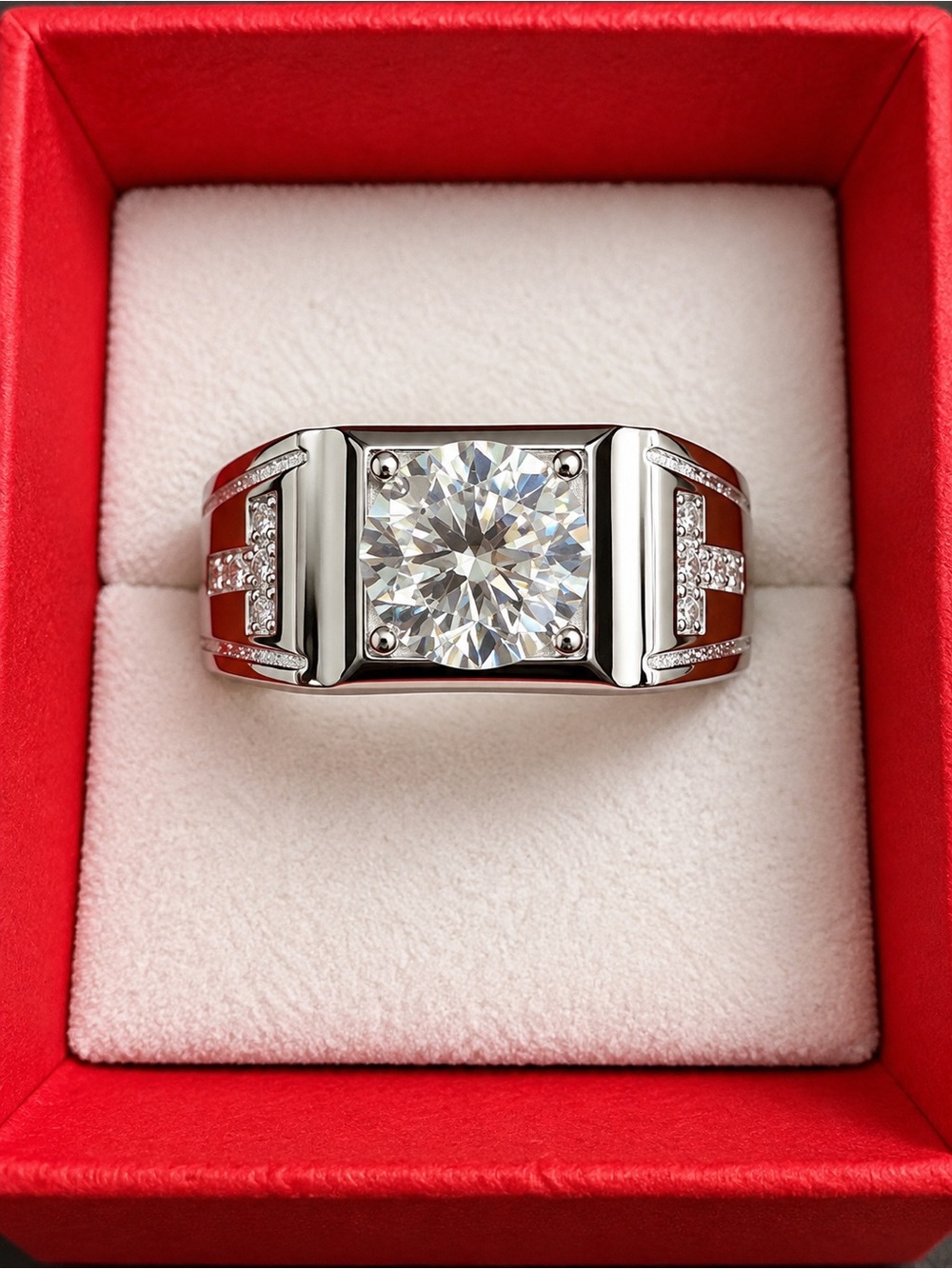 Men’s 2 CT Moissanite White Gold Plated Adjustable Ring